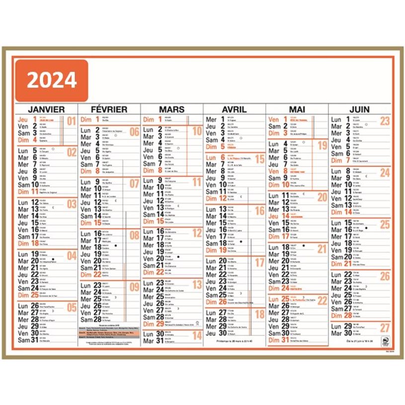 3664447154572-Calendrier Classique - 6 mois par face - 32 x 42 cm - Oberthur-P_405149378_1-0