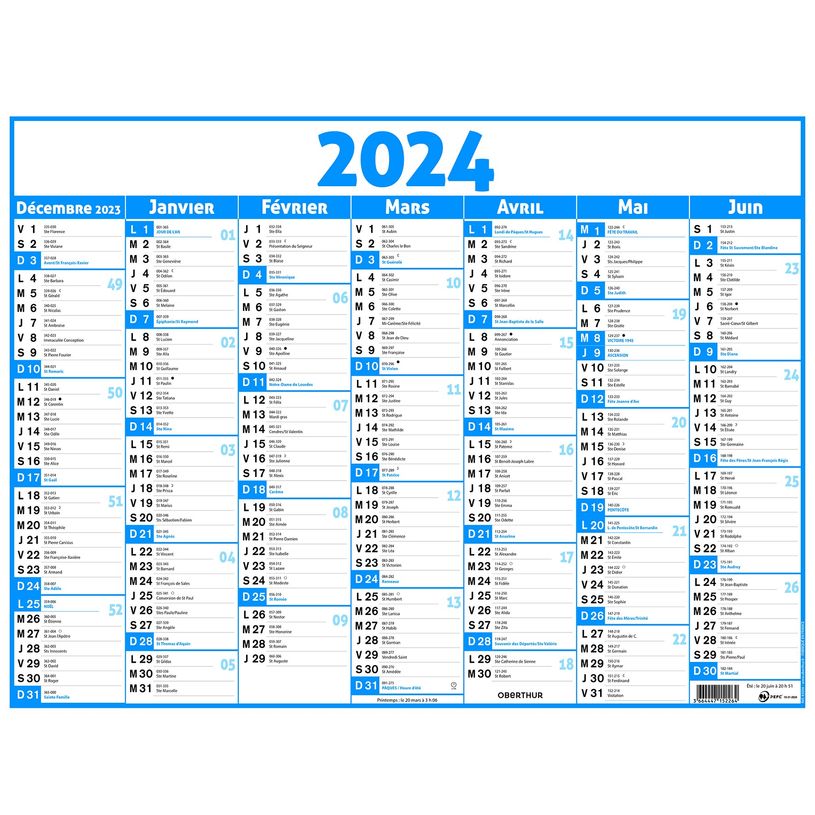 3664447154657-Calendrier Classique - 7 mois par face - 43 x 55 cm - bleu - Oberthur-P_405149386_1-0