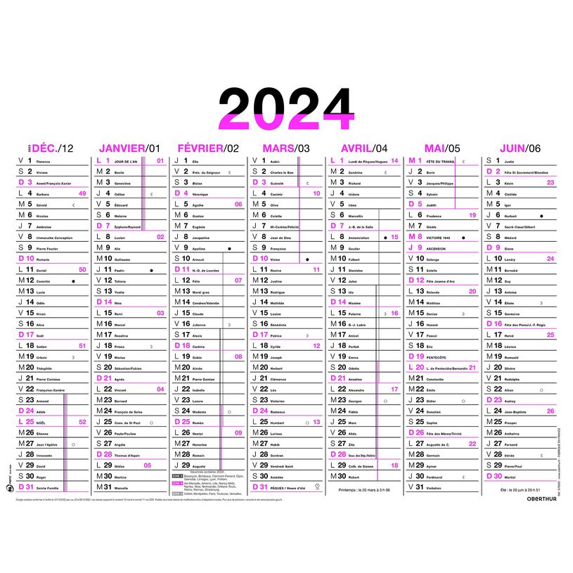 3664447154800-Calendrier Fluo - 7 mois par face - 43 x 55 cm - rose - Oberthur-P_405149398_1-0