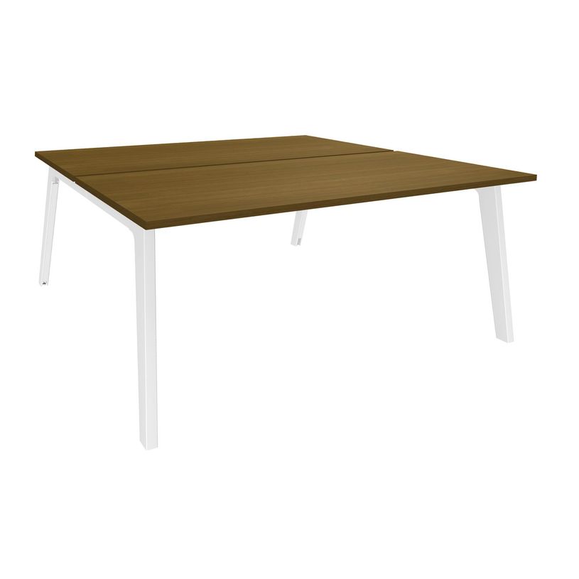 3253310539983-Bureau double STEELY - L160 cm - Bureau de départ - Pieds blancs - plateau imitation noye-P_405150758_1-0