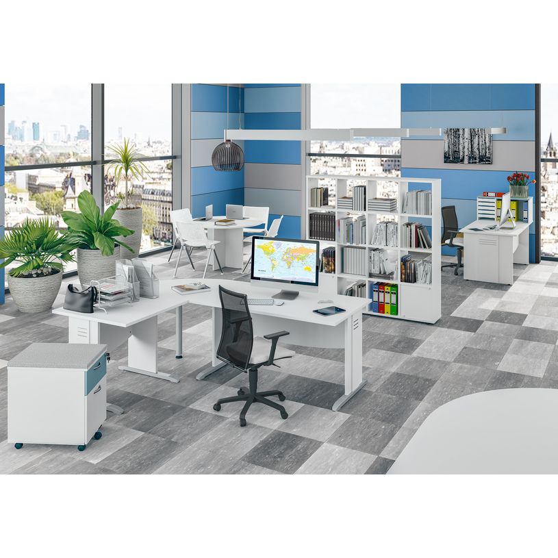 3253310230323-Bureau droit DUAL - L140 - Pieds blanc - plateau imitation noyer-P_405152153_2-1