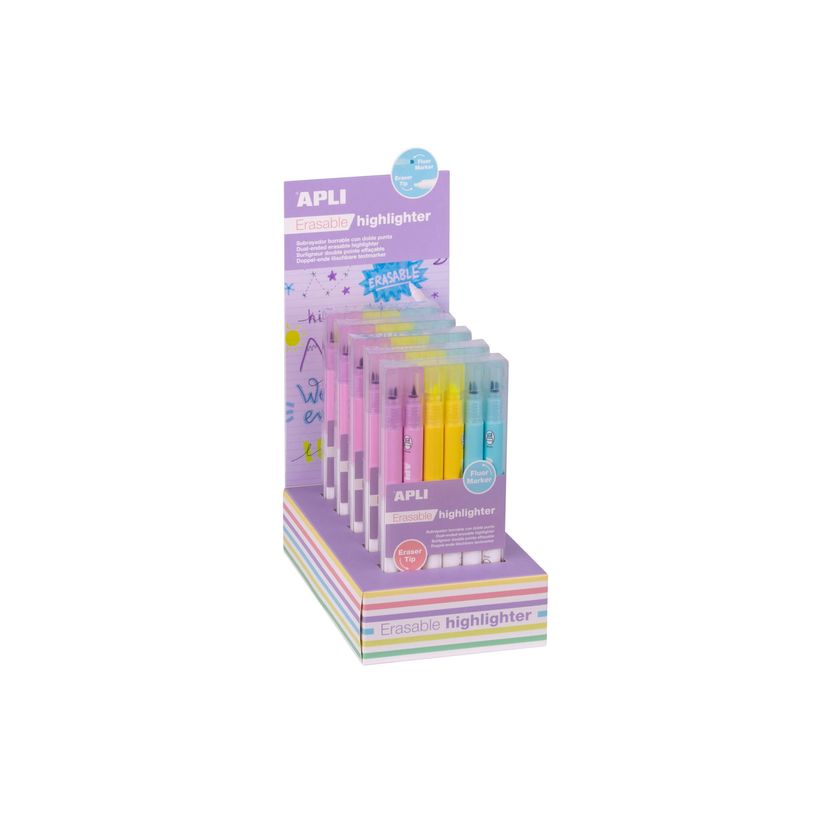 8410782195405-APLI - Surligneur double pointe - non permanent - jaune, bleu pastel, rose (pack de 30)-P_405154109_3-2