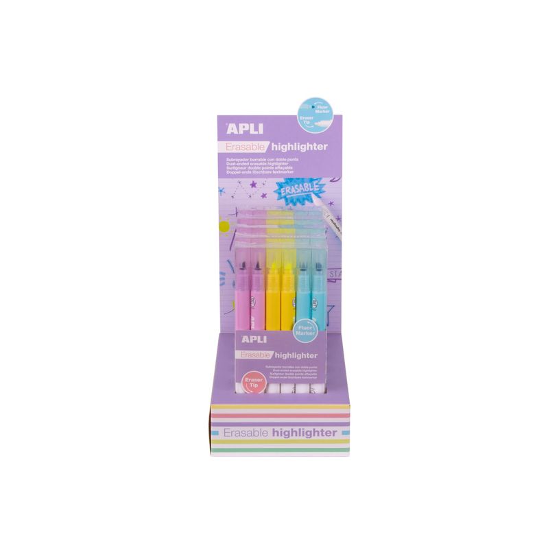 8410782195405-APLI - Surligneur double pointe - non permanent - jaune, bleu pastel, rose (pack de 30)-P_405154109_4-1