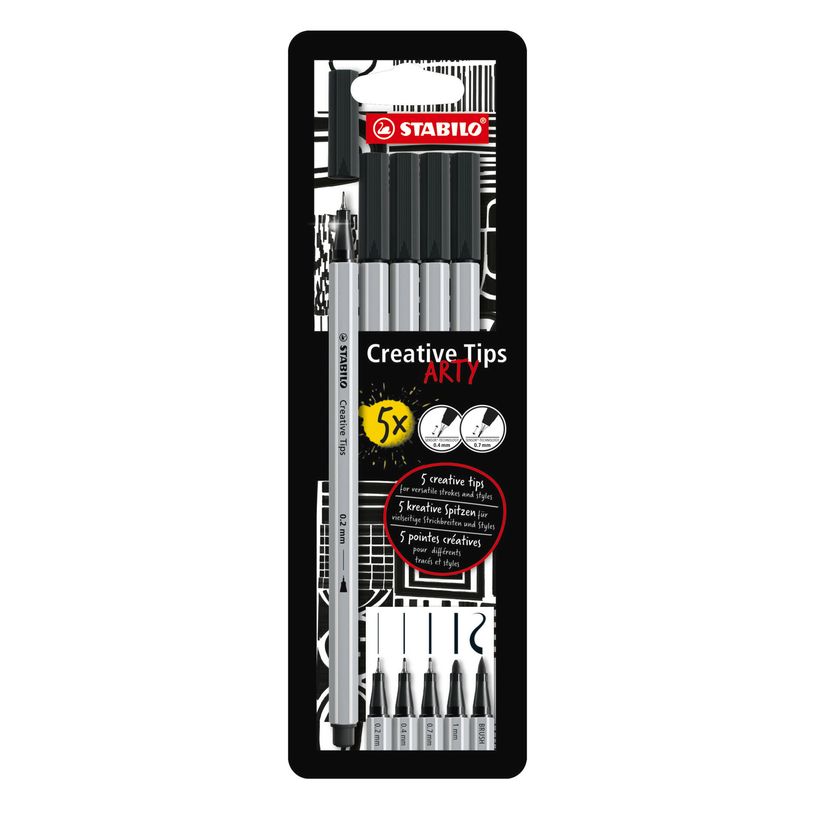 4006381604369-STABILO Creative tips ARTY - 5 Feutres de coloriage de pointes différentes - noir-P_405161044_1-0