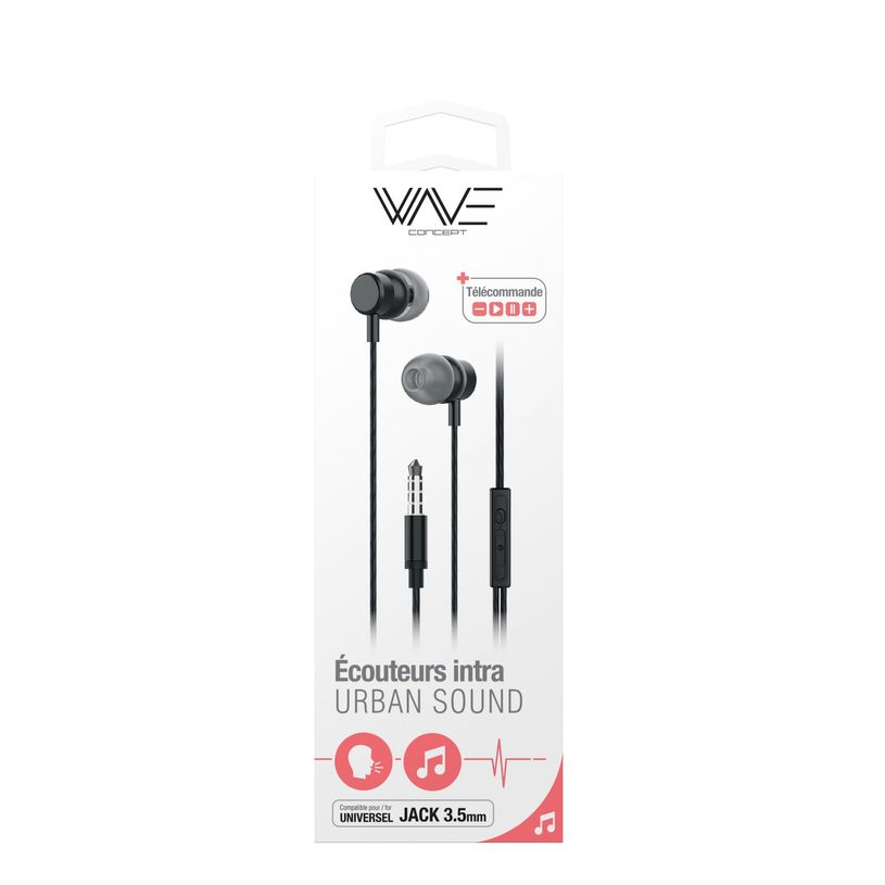 3701090670056-Wave Concept Urban Sound - Écouteurs filaire avec micro - intra-auriculaire - noir-P_405163103_4-3
