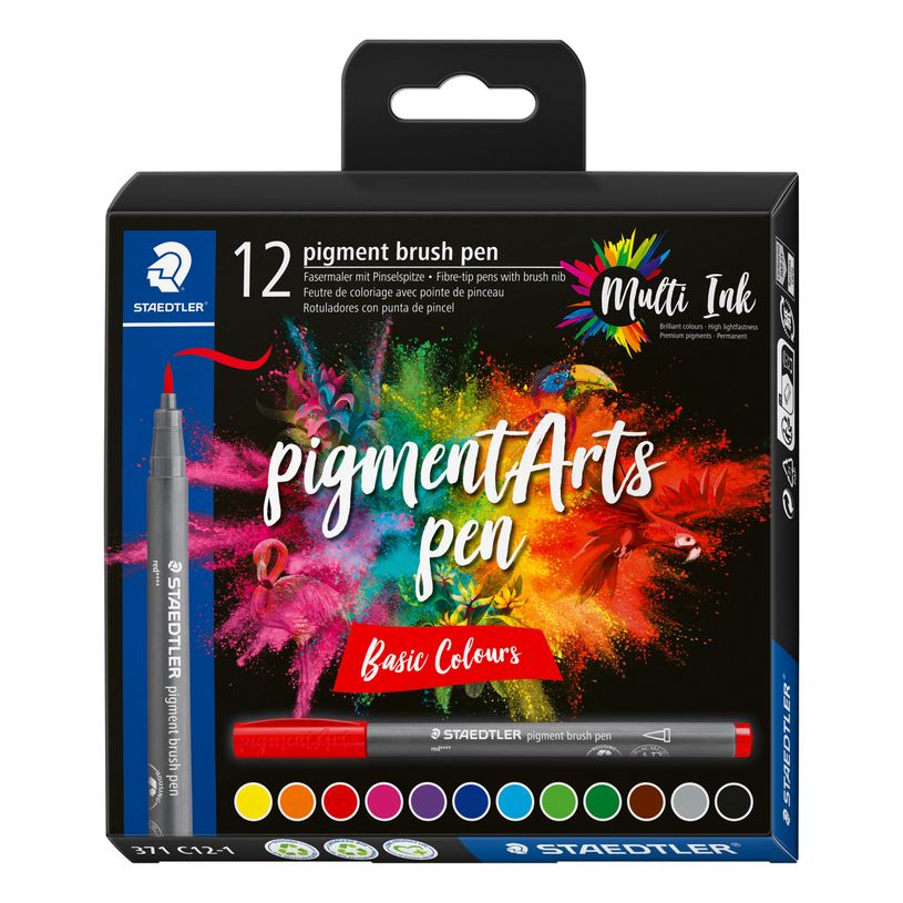 4007817096994-STAEDTLER Pigment brush 371 - 12 Feutres pointe pinceau - couleurs basiques assorties - en-P_405177288_1-0