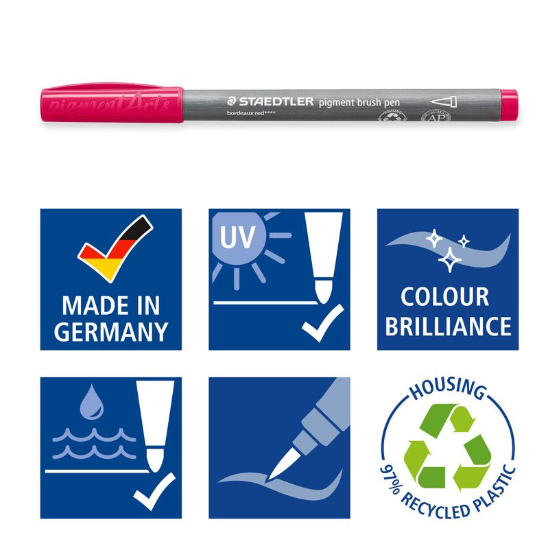 4007817096994-STAEDTLER Pigment brush 371 - 12 Feutres pointe pinceau - couleurs basiques assorties - en-P_405177288_5-4