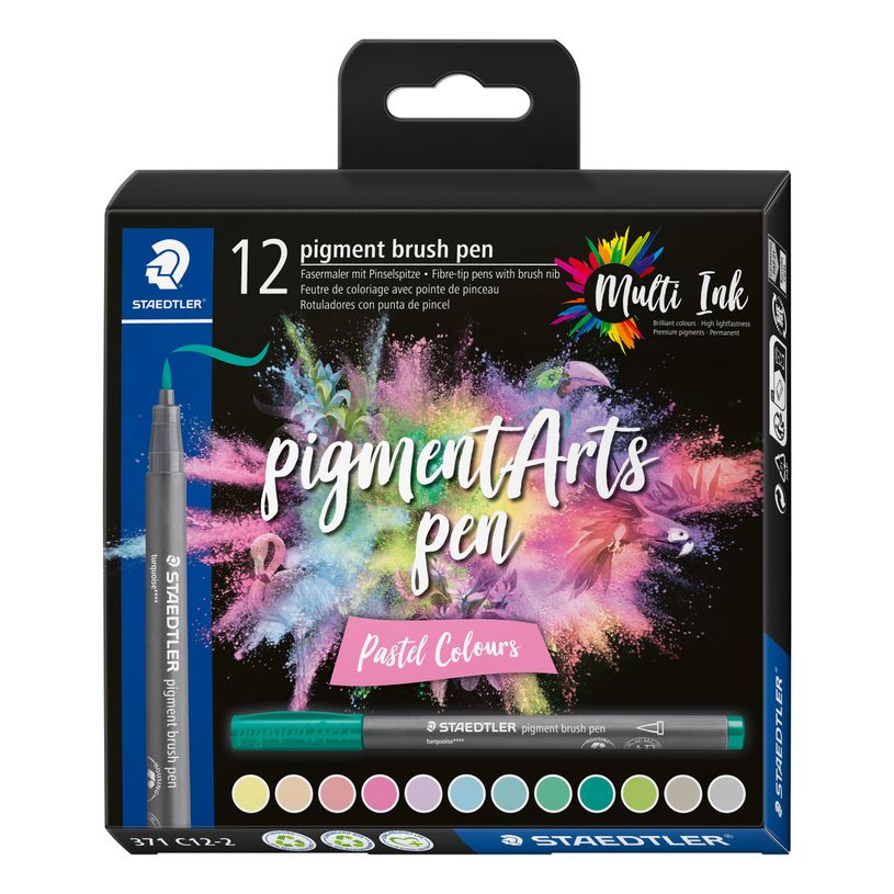 4007817097021-STAEDTLER Pigment brush 371 - 12 feutres pointe pinceau - couleurs pastel assorties-P_405177289_1-0