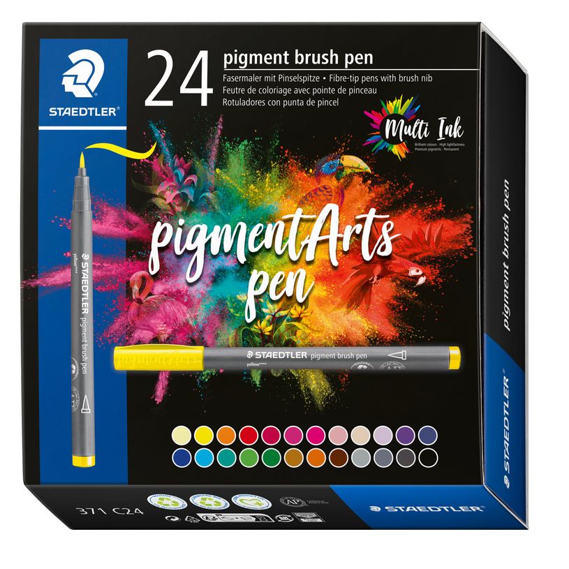 4007817096963-STAEDTLER Pigment brush 371 - 24 feutres pointe pinceau - couleurs assorties - encre Multi-P_405177291_1-0