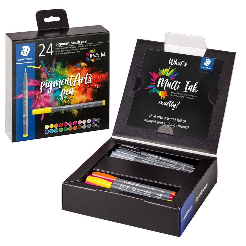 4007817096963-STAEDTLER Pigment brush 371 - 24 feutres pointe pinceau - couleurs assorties - encre Multi-P_405177291_3-2