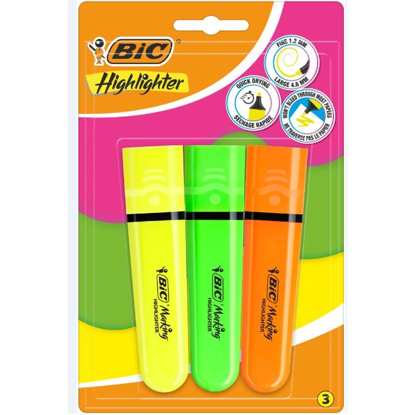 3086123742468-BIC Highlighter - Pack de 3 surligneurs - Plat Biseau - Couleurs assorties-P_405183994_1-0