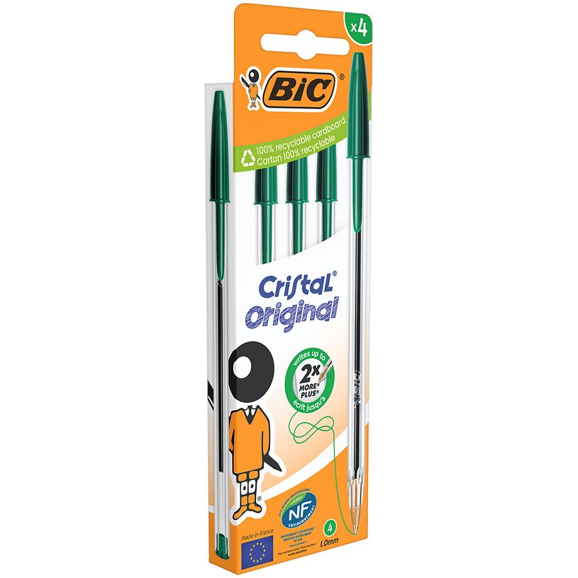 3086123734562-BIC Cristal Original - 4 Stylos à bille 4 couleurs - vert - 1 mm - pointe moyenne-P_405184359_1-0