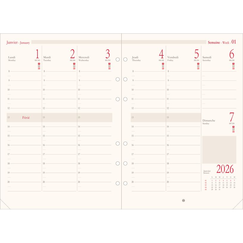 3664447203393-Oberthur - Recharge pour organiseur - 1 semaine sur 2 pages (semainier international) - 14,5 x 23,5 cm--0