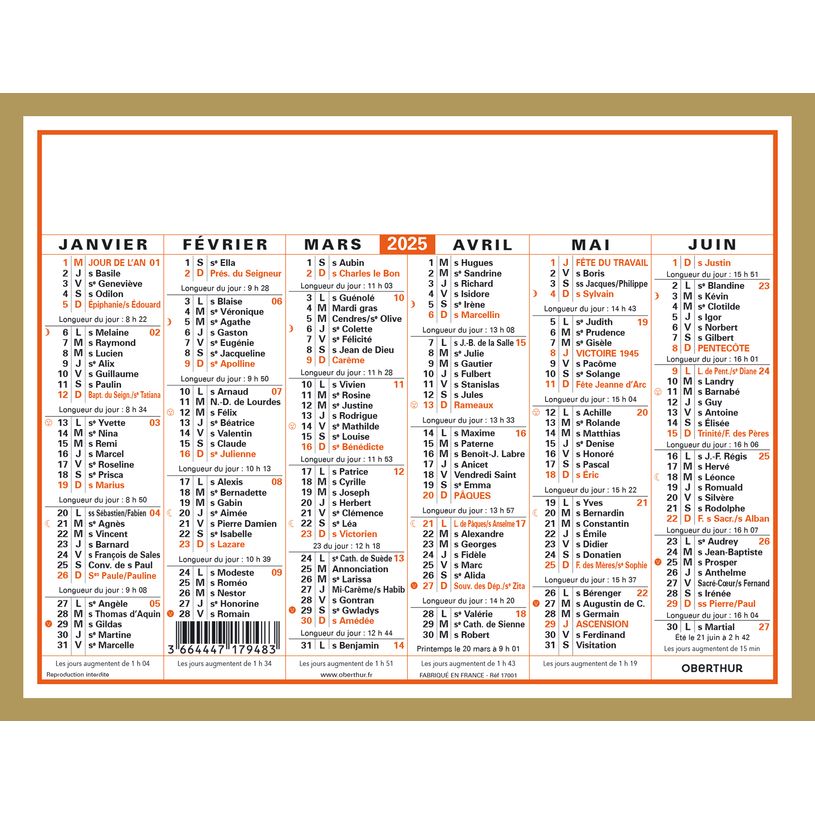 3664447196824-Calendrier Classique - 6 mois par face - 13,5 x 17,5 cm - Oberthur-P_405186419_1-0