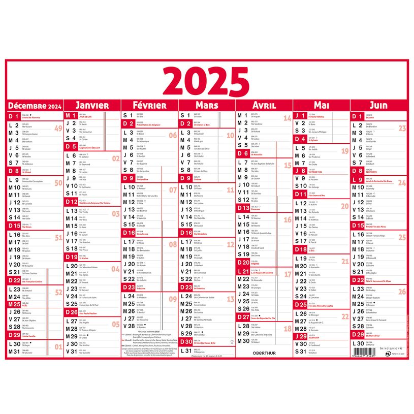 3664447209579-Calendrier Classique - 7 mois par face - 43 x 55 cm - rouge - Oberthur-P_405186421_1-0