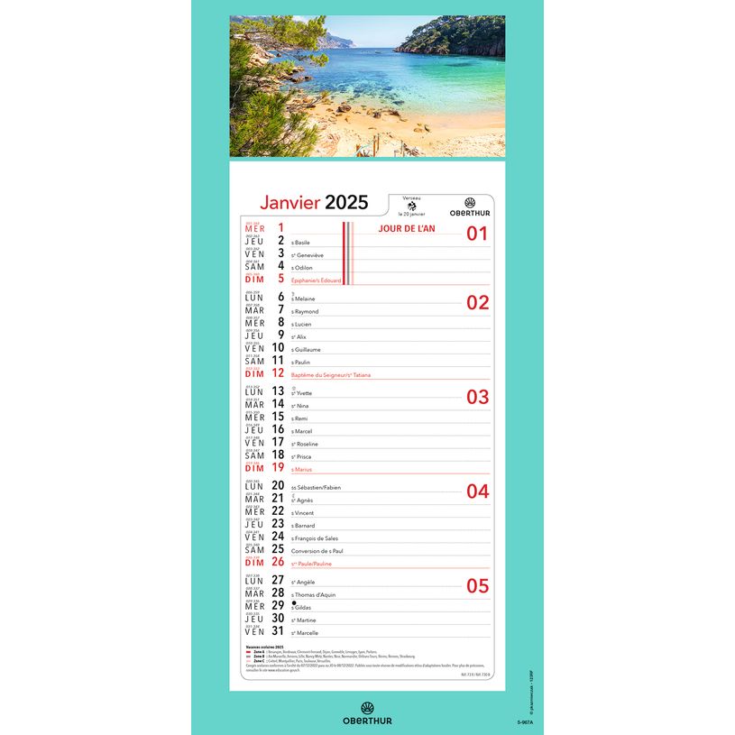 3664447209982-Calendrier mensuel en papier sur plaque illustrée - 16 x 33 cm - différents modèles dis-P_405186500_1-0