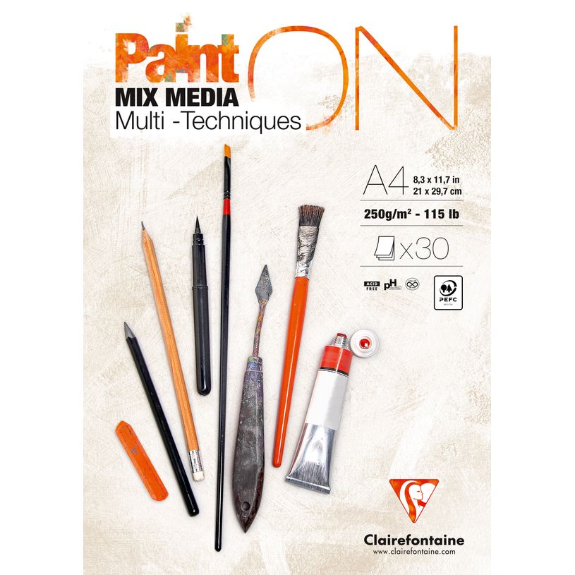 3329689759724-Clairefontaine - PaintON - bloc encollé - A4 - 30 feuilles - 250g-P_405230684_1-0