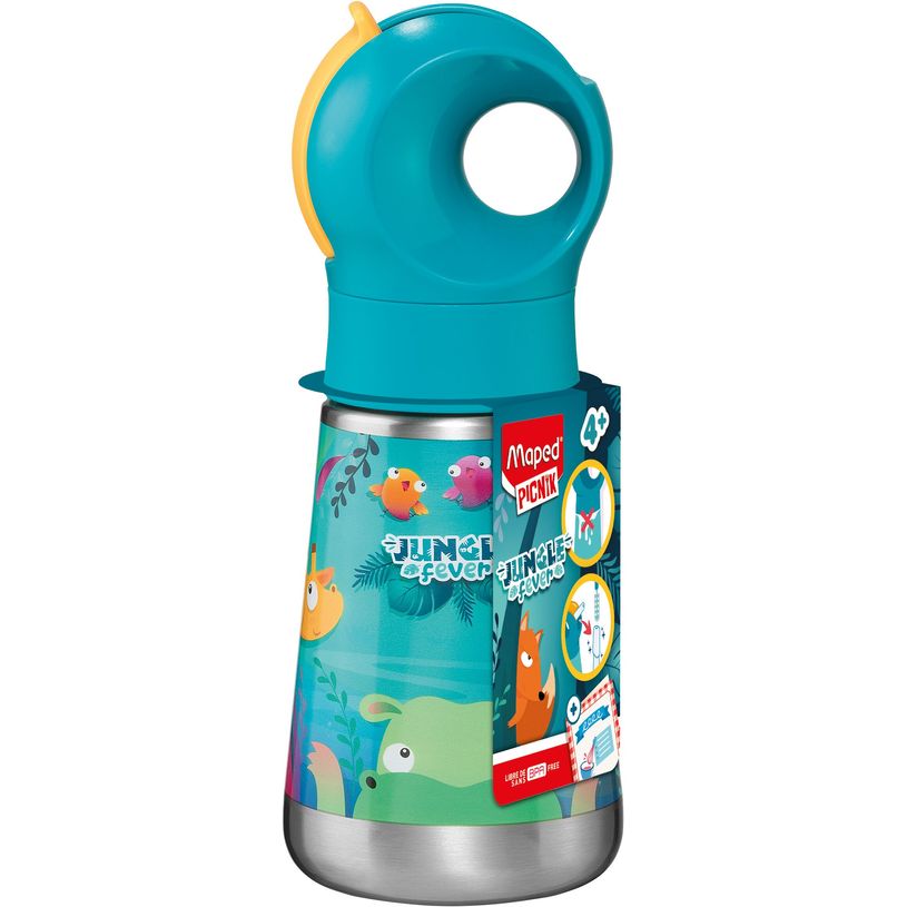 3154148730996-Gourde MINIZ en acier inoxydable 350 ml pour enfants – Design Jungle Fever – Étanche -P_405240385_1-0