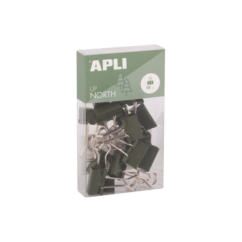 8410782199816-APLI Up North - Pince double clip - métal - vert foncé - pack de 15-P_405243331_2-1