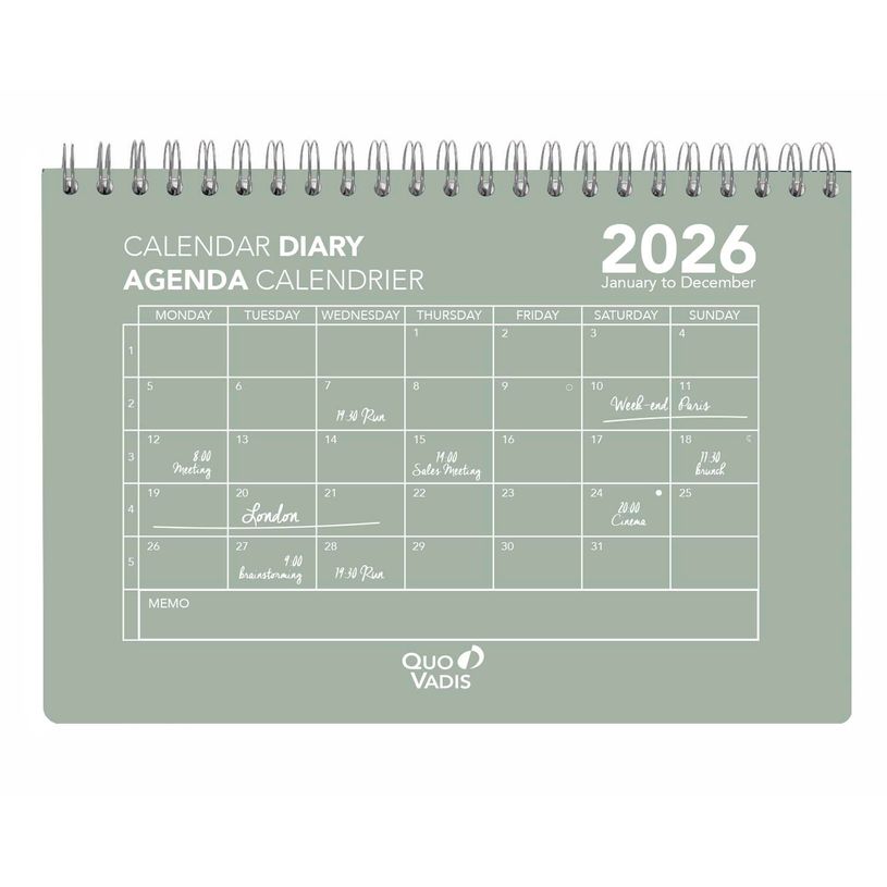 3371010529124-CALENDAR DIARY 24 Multilingue - Couverture Oslo translucide - calendar vert - 16x24 cm - Mensuel - 12 mois de de janvier à déc--0