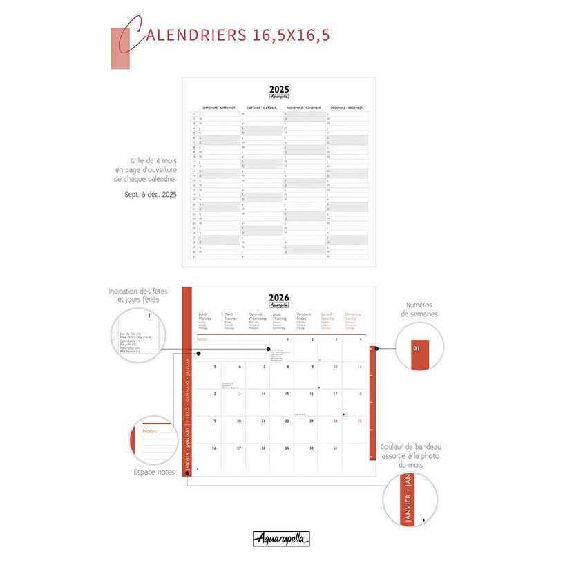 3494150174556-Calendrier 16x16cm 16 mois Aquarupella - Papillons--1