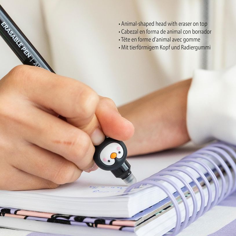 8422593119846-Back 2 Fun -  Stylo bleu effaçable avec tête de pingouin -  écriture fun et sans ratures pour enfant--1