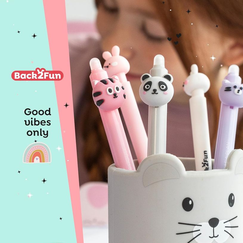8422593119846-Back 2 Fun -  Stylo bleu effaçable avec tête de pingouin -  écriture fun et sans ratures pour enfant--3