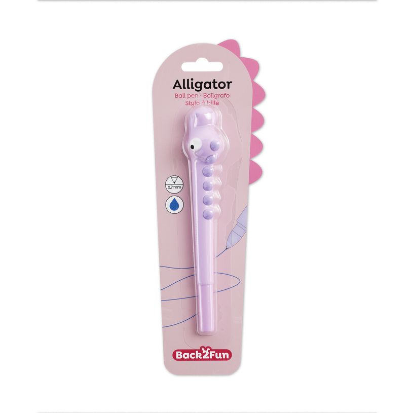 8422593119938-Stylo gel en forme de crocodile mauve Back2Fun -  papeterie fun pour enfants. --0