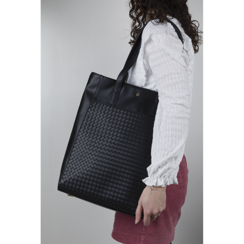 3664447203850-Oberthur Lisbonne - Sac Cabas Noir – Grand Sac à Main Femme pour Ordinateur 15,6'' – Élégant Effet Tressé et Lisse, M-P_405247215_5-4