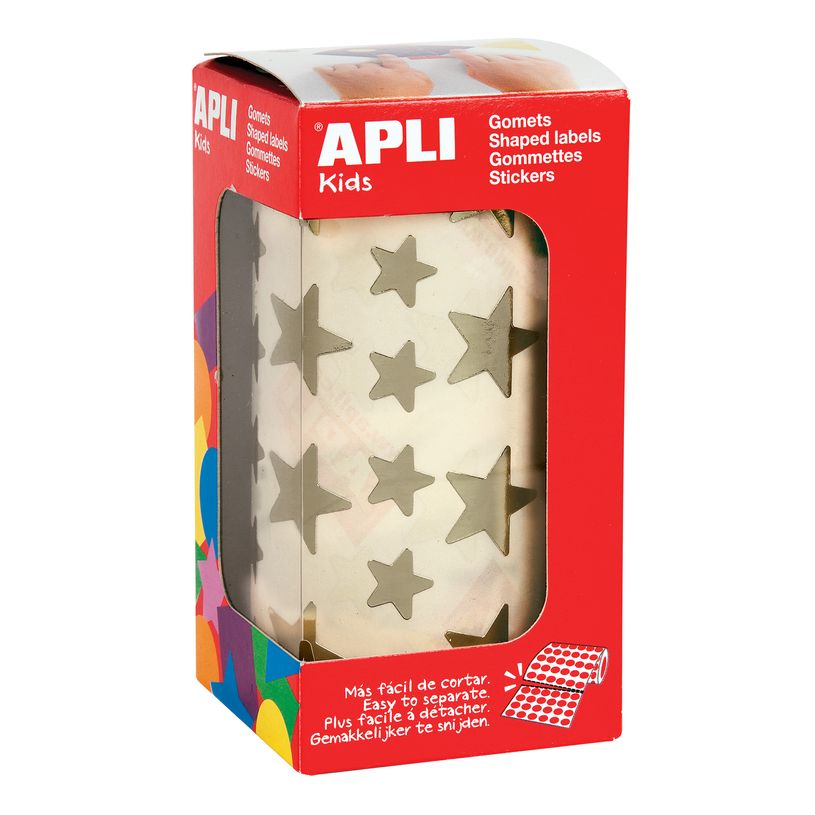 8410782111160-APLI kids - Rouleau adhésif - 2360 pièces - étoile - 12.5 / 19.5 mm - 59 feuilles - or métallisé ---0