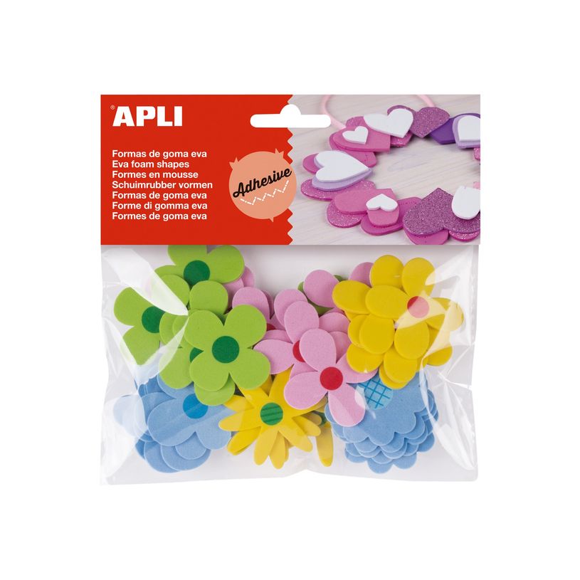 8410782151401-Apli kids - 40 Fleurs adhésives en mousse EVA - 40 x 40 mm - bleu, jaune, vert, rose-P_576377_1-0