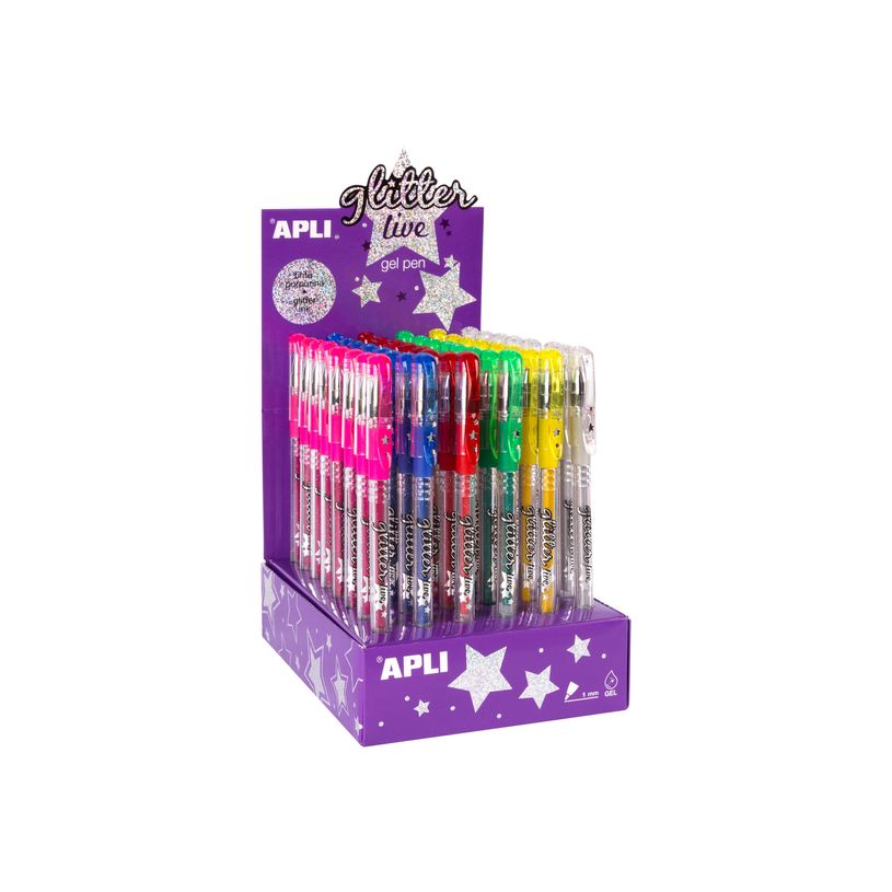 8410782152293-APLI Glitter - Stylo - jaune à paillettes, bleu paillettes, paillettes blanches, rouge à paillettes, rose paillette, vert à pai-P_608242_2-0
