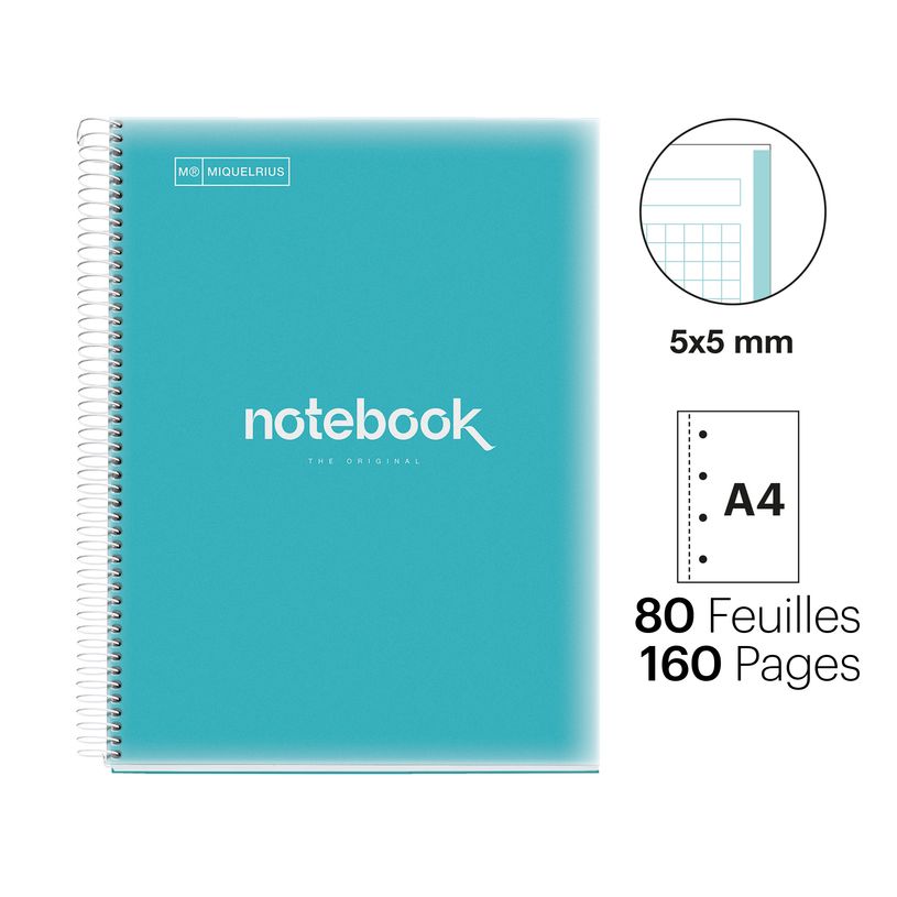 8422593460580-Notebook Emotions, couverture souple, A4, quadrillage 5x5 mm, 80 feuilles de 1 couleur, Miquelrius, Ble--1