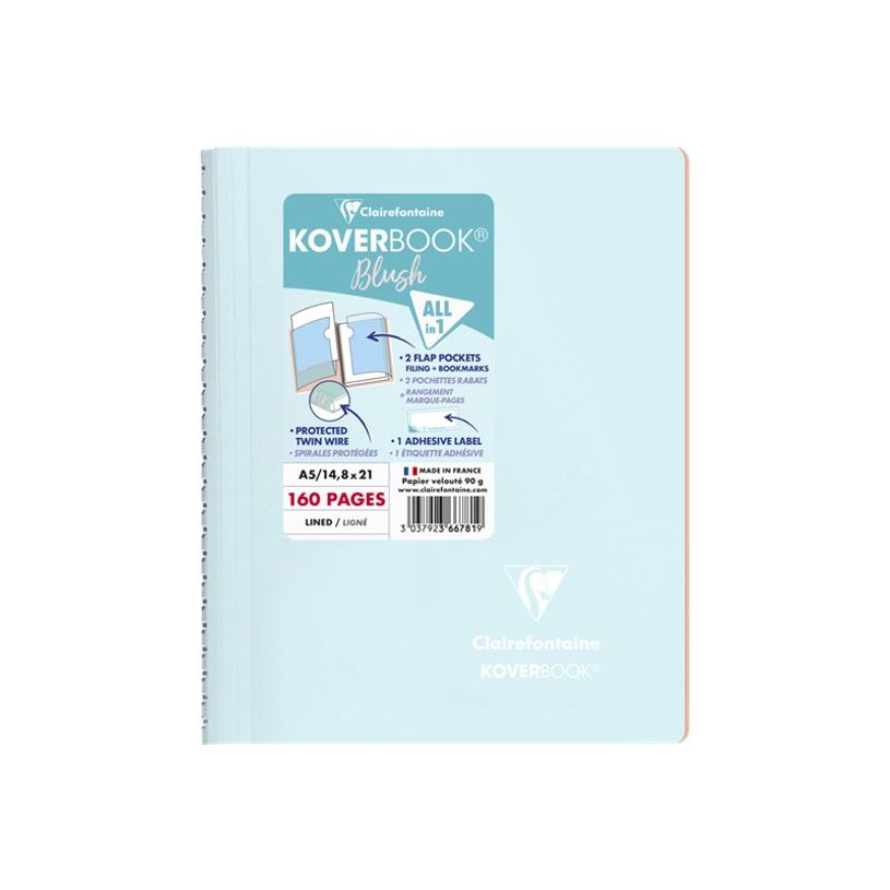 3037923667819-Clairefontaine Koverbook Blush - Carnet de notes enveloppant en polypro - A5 - 160 pages ligné - Diff-P_672333_1-0