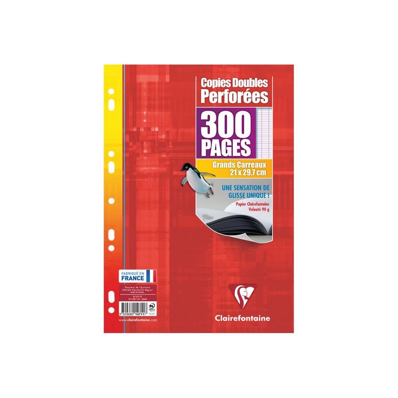 3329680147117-Clairefontaine - copies doubles - 300 pages - A4 - grands carreaux (Seyes) - perforées-P_79145238_1-0