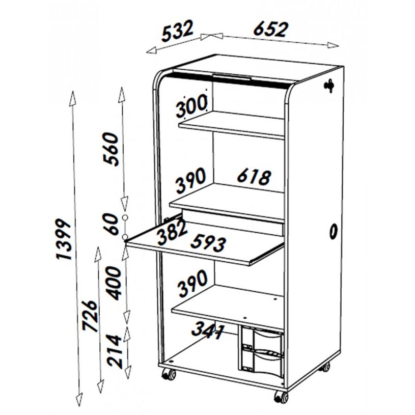 3253311400039-Armoire à rideaux ORGA - 2 tiroirs - H140 cm - Aluminium-P_79355313_4-2