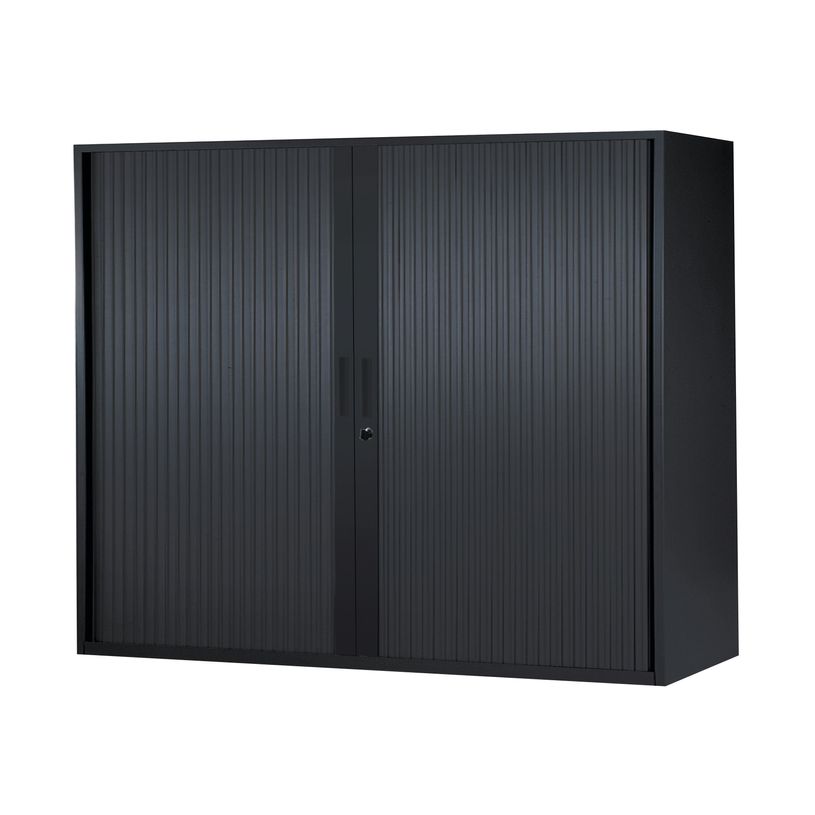 3700339871445-Armoire basse à rideaux - L120  x H105 x P43 cm - 2 tablettes - noir-P_79367699_1-0
