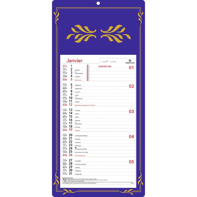 3664447118512-Oberthur - Plaque Skytos mensuel - 20 x 41,5 cm - disponible dans différentes couleurs-P_79368445_2-1