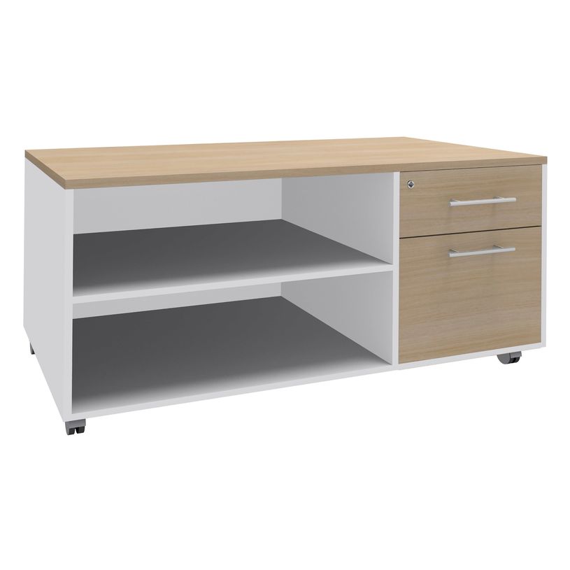 3253310145948-Console mobile EXPRIM/LOFTER/LEVEL - L120 x H63 x P60 cm - 2 tiroirs dont 1 DS - coté blanc - finition façade et -P_79395835_1-0