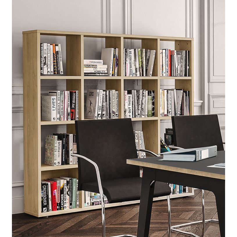 3253310147577-Bibliothèque CUBIC - L160 x H163 x P30 cm - 16 Cases - imitation Chêne clair-P_79395872_2-1
