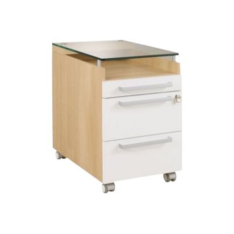 3483600165534-Caisson mobile SLIVER - Profondeur 62 cm - 2 tiroirs + 1 tiroir plumier - Top en verre trem-P_79397485_1-0