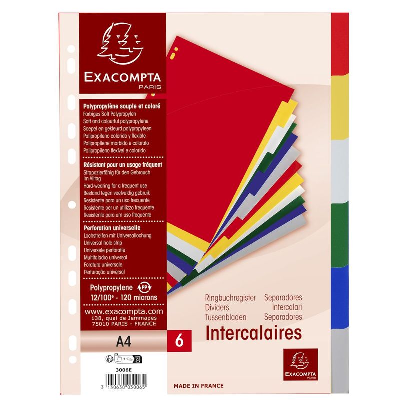 3130630030065-Exacompta - Intercalaires 6 positions - A4 - polypropylène coloré--0