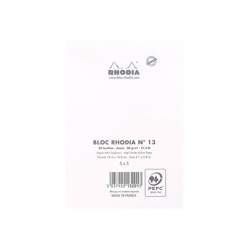 3037920132013-Rhodia Basics - Bloc notes N°13 - 10 x 15 cm - 160 pages - petits carreaux - 80g - blanc-P_79406643_3-1