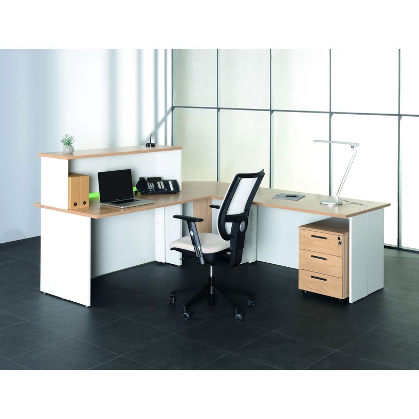 3253310151222-Banque d'accueil LUMINA - sans réhausse - L160 x H75 x P80 cm - Finition chêne clair/blan-P_79408751_3-2
