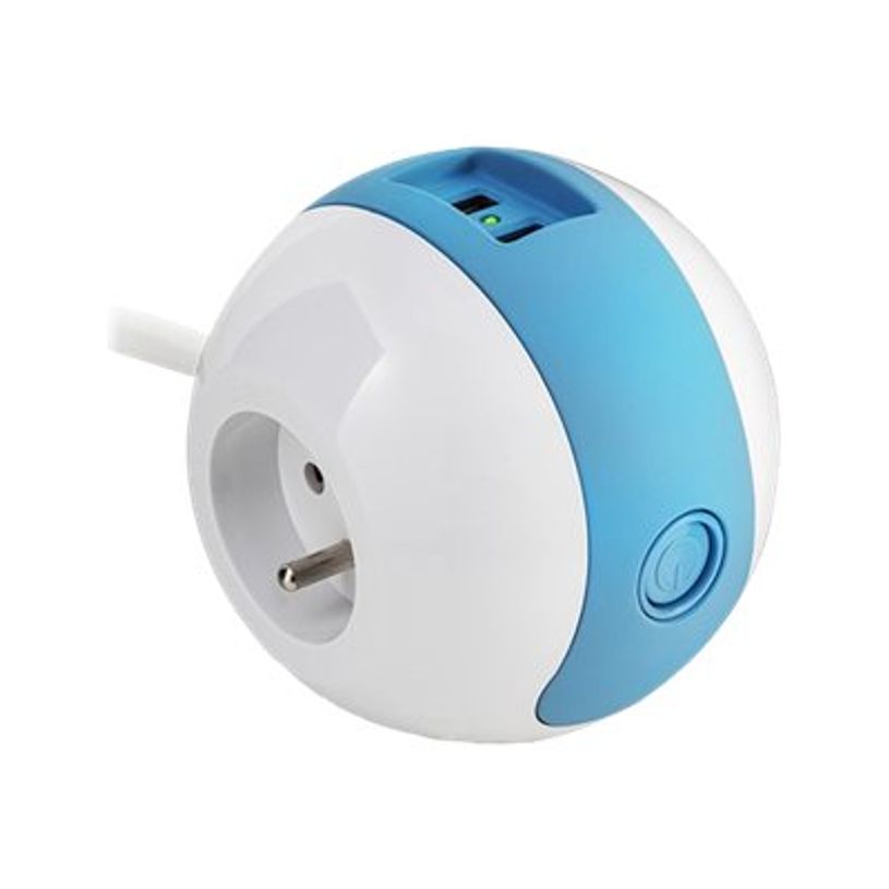 3760110683636-WATT & CO WATTBALL - Multiprise 3 prises - 2 prises 16A + 1 prise 6A + 2 USB - blanc/bleu-P_79428848_4-2