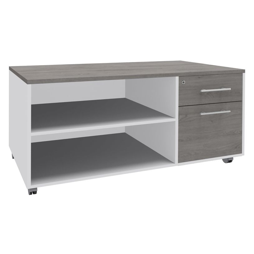 3253310165540-Console mobile EXPRIM/LOFTER/LEVEL - L120 x H63 x P60 cm - 2 tiroirs dont 1 DS - coté blanc - finition façade et-P_79432435_1-0