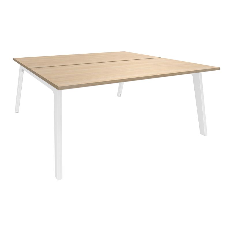 3253310157774-Bureau double STEELY - L140 cm - Double face Depart - Pieds blanc - plateau imitation Chên-P_79432449_1-0