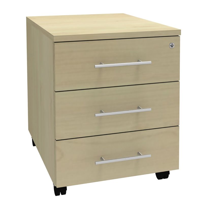 3253310160866-Caisson mobile LEVEL/STEELY/WOODY- L43 x H56 x P60 cm - 3 tiroirs - Imitation Erable-P_79432464_1-0