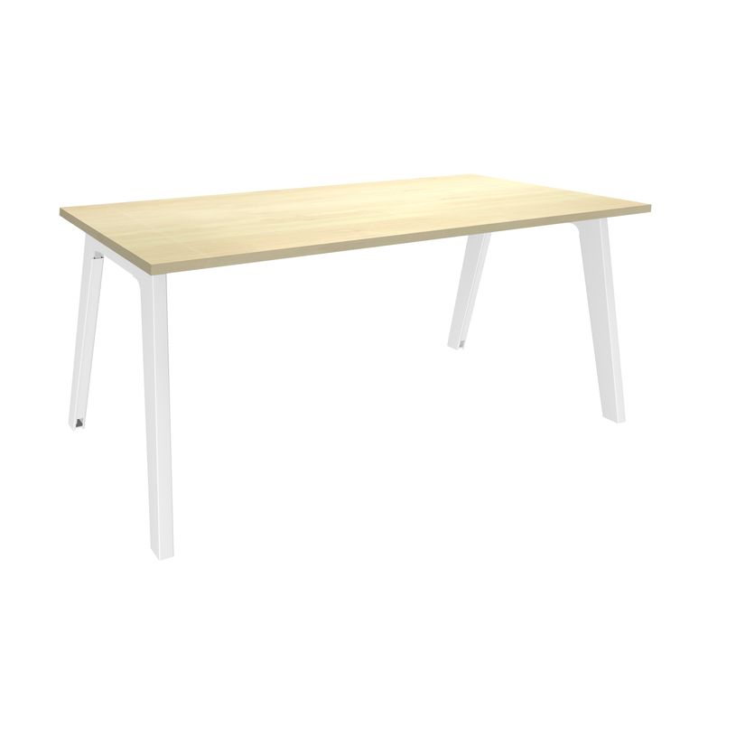 3253310162143-Bureau simple STEELY - L180 cm - Pieds blanc - plateau imitation Erable-P_79432495_1-0