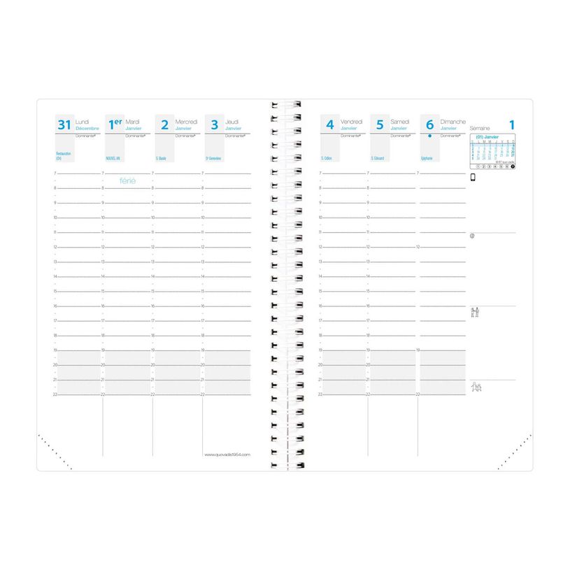 3371010426539-Agenda spiralé à élastique Time & Life Pocket - 1 semaine sur 2 pages - 10 x 15 cm - bleu métal - Q--2